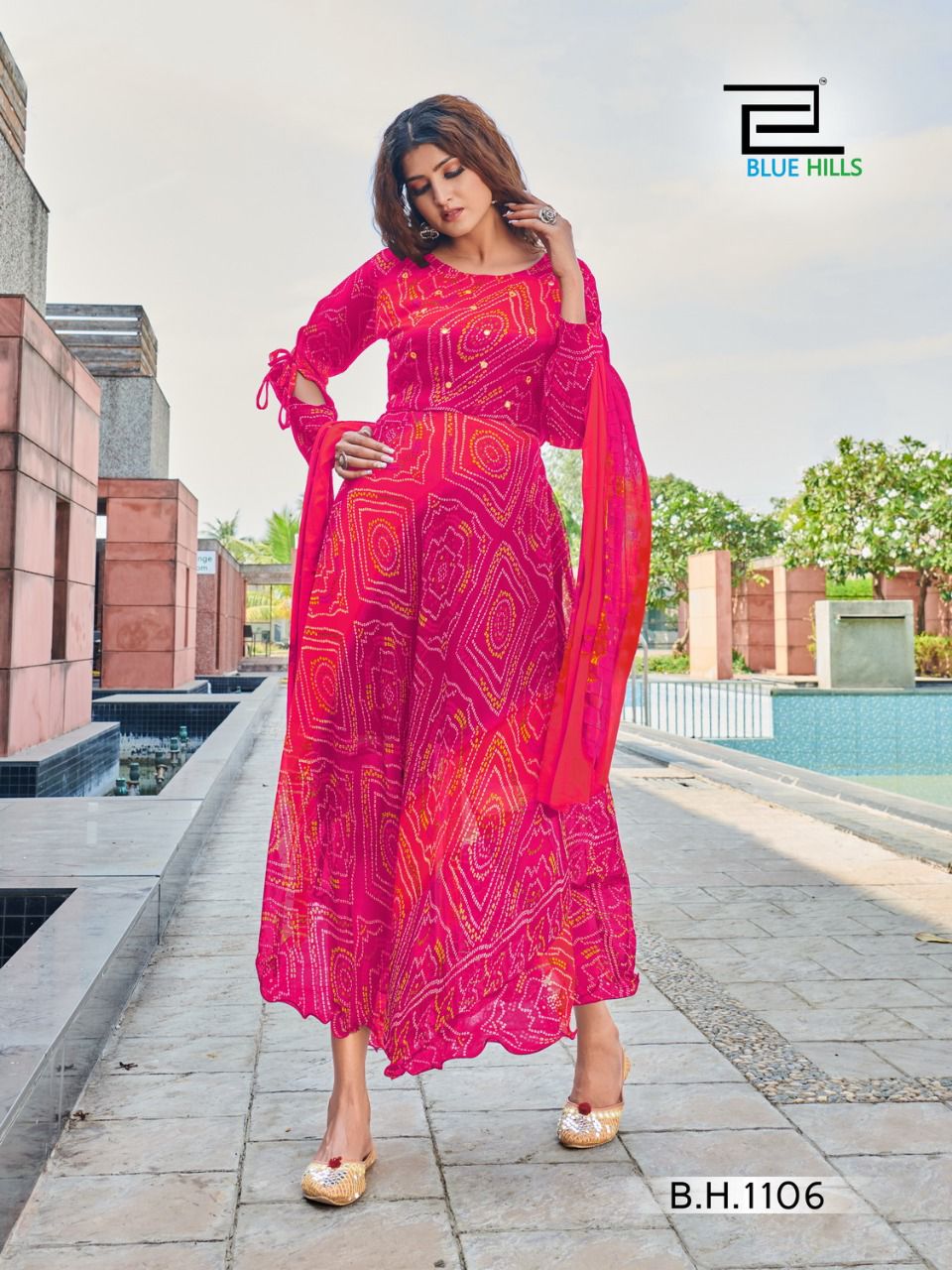 Blue Hills Bandhani Special 1 Anarkali Designer Ethnic Wear  Kurti With Dupatta Collection